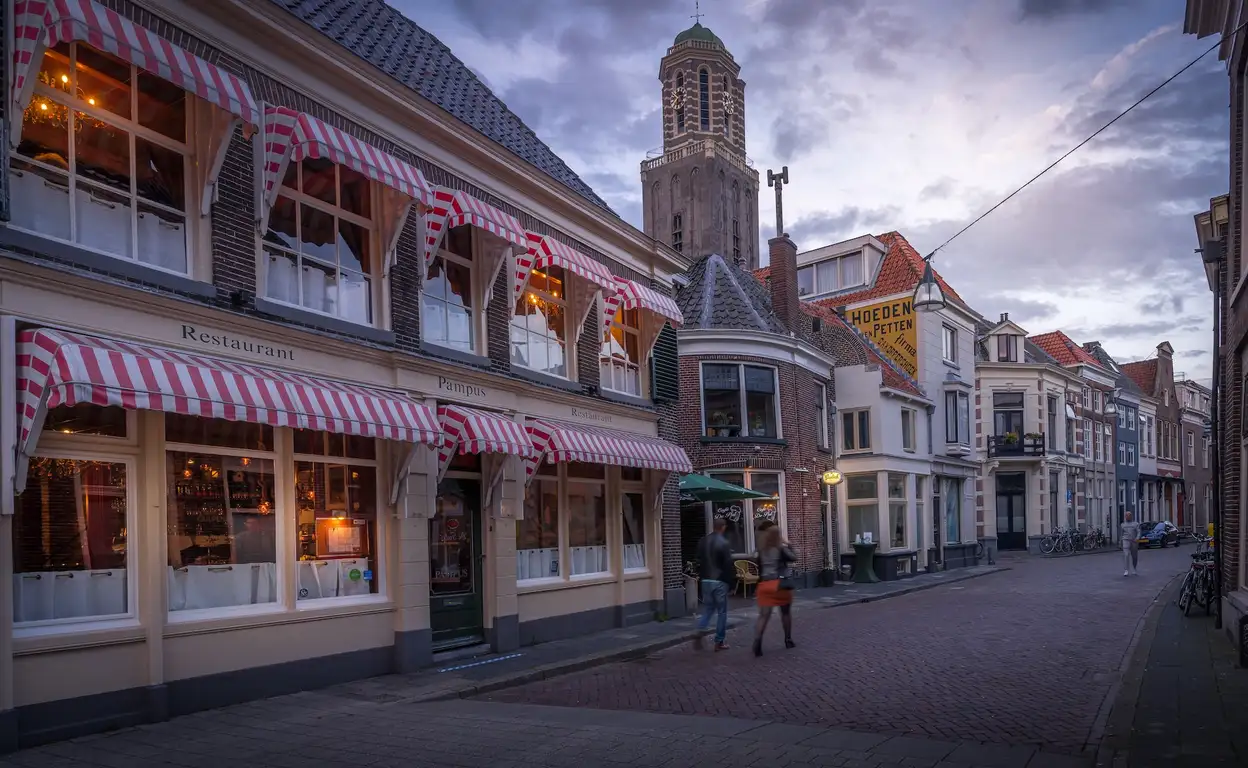 De binnenstad van Zwolle met de Peperbus op de achtergrond.