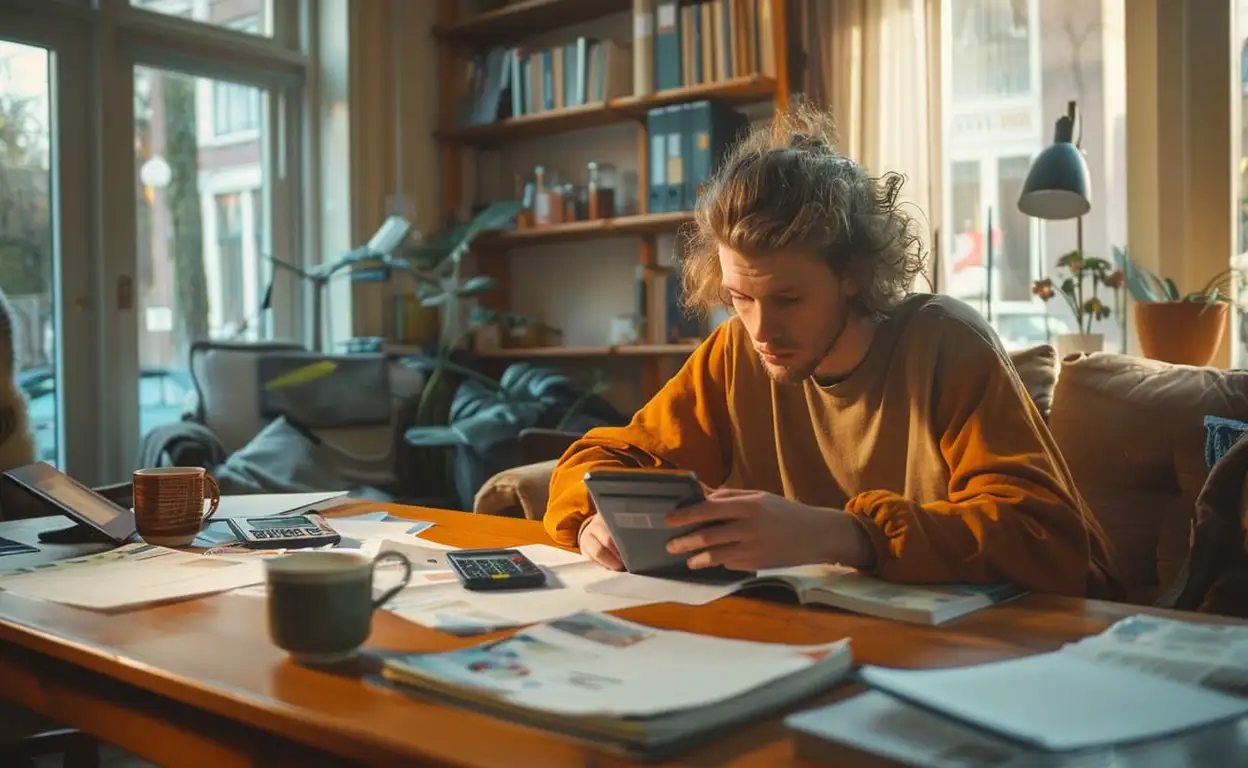 Een jongen berekent de huurprijs