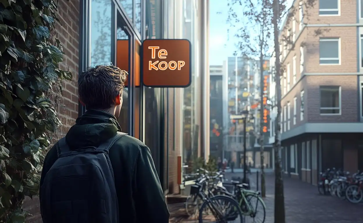 Een man kijk naar een huurwoning wat te koop staat.