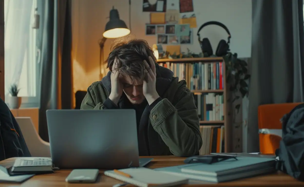 Een jongen is verdrietig omdat hij is opgelicht door een nep-huiseigenaar via Booking