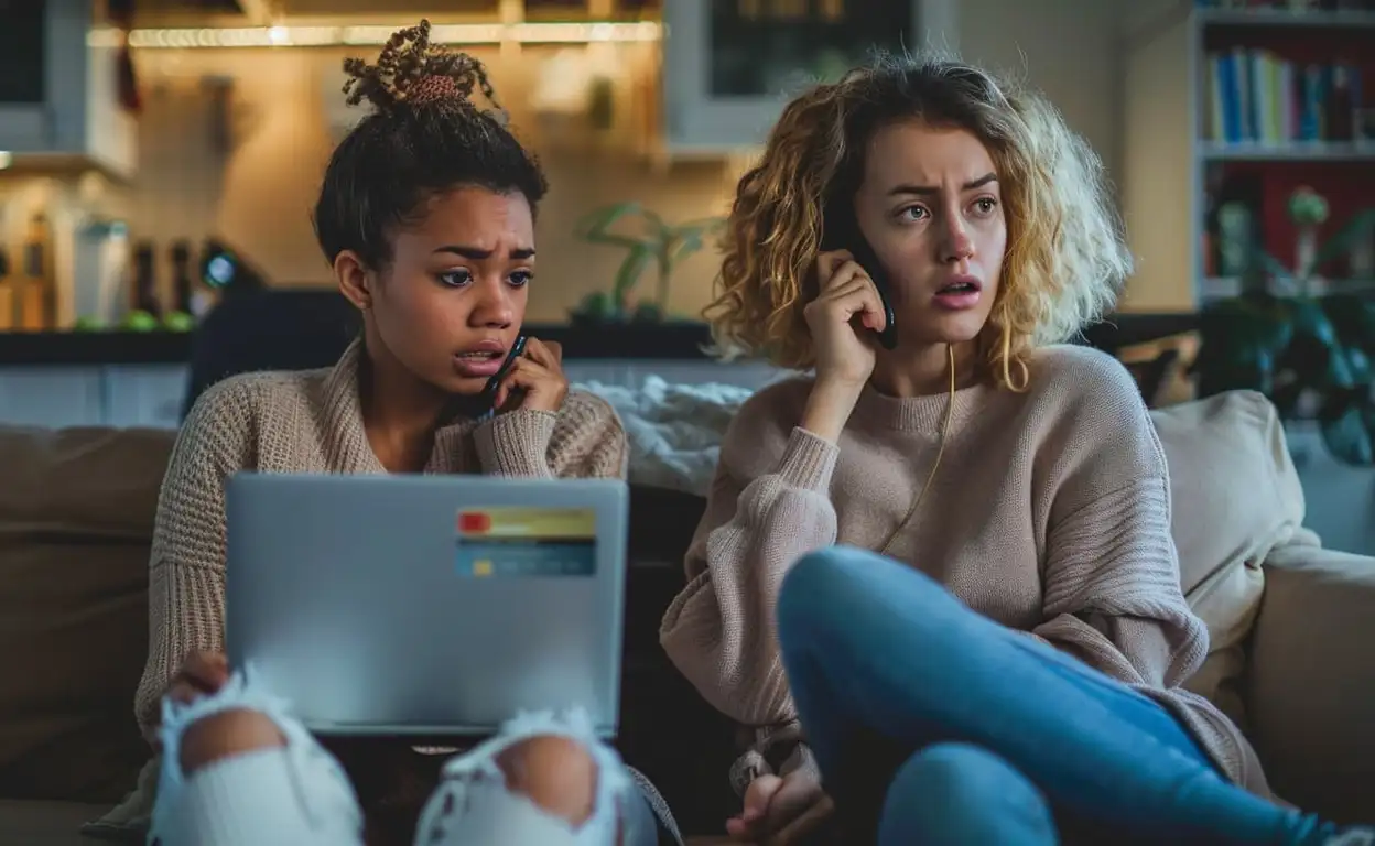 Twee geschrokken vrouwen die zijn opgelicht via marktplaats