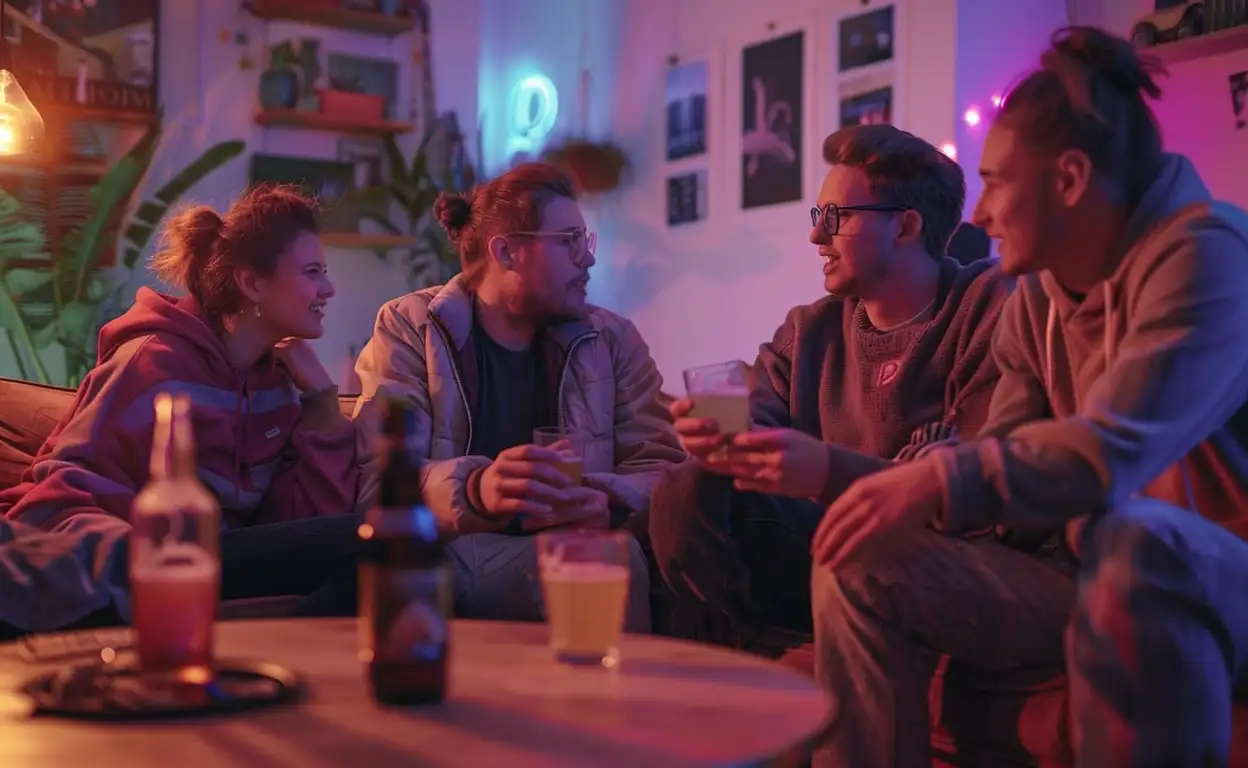 Studenten drinken een biertje tijdens het hospiteren op een hospiteeravond.