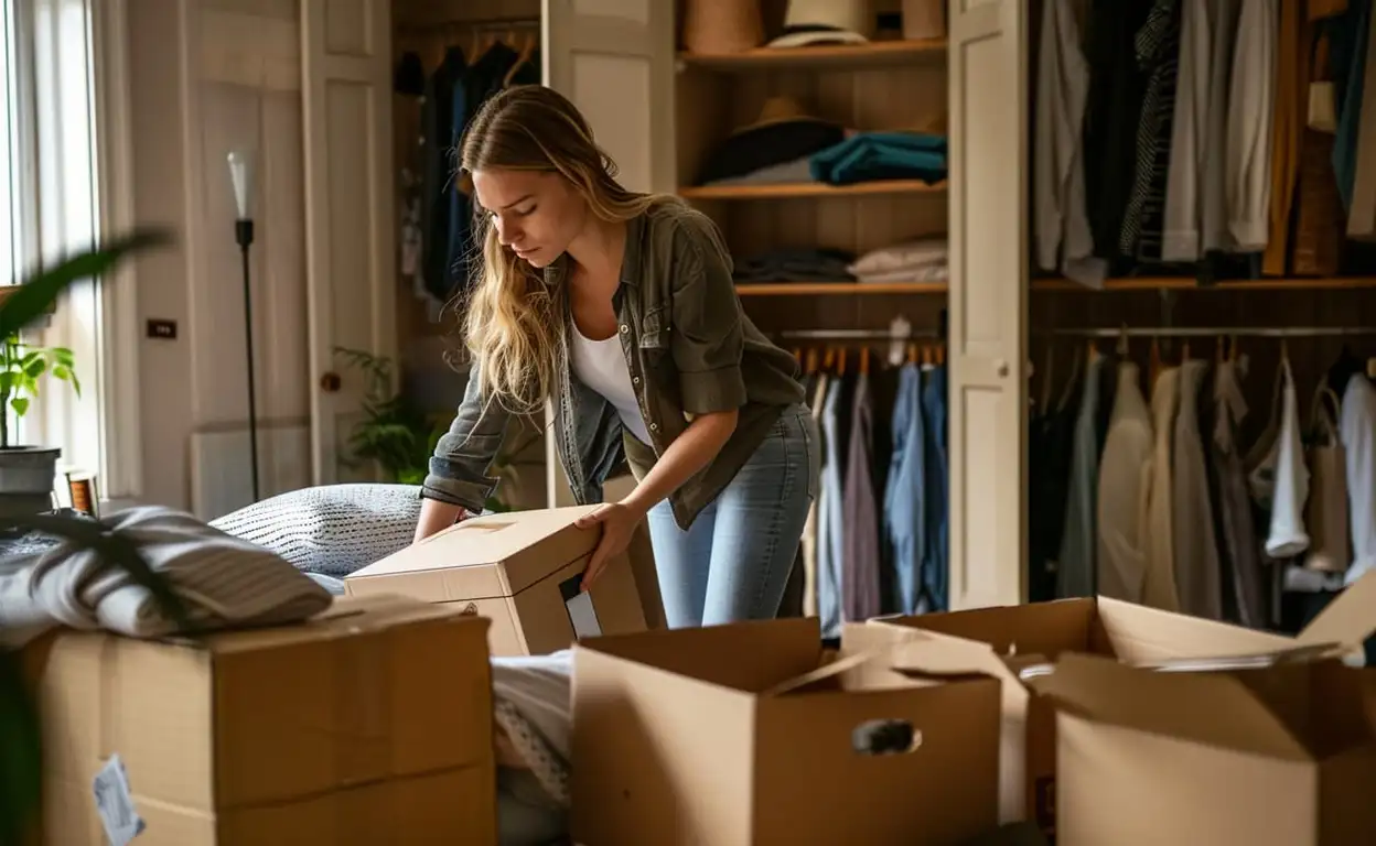 Vrouw pakt verhuisdozen uit.