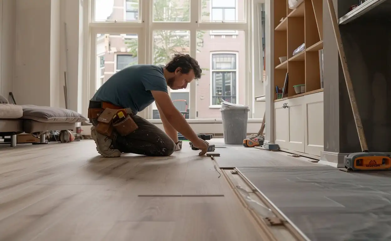 Man legt een nieuwe vloer neer