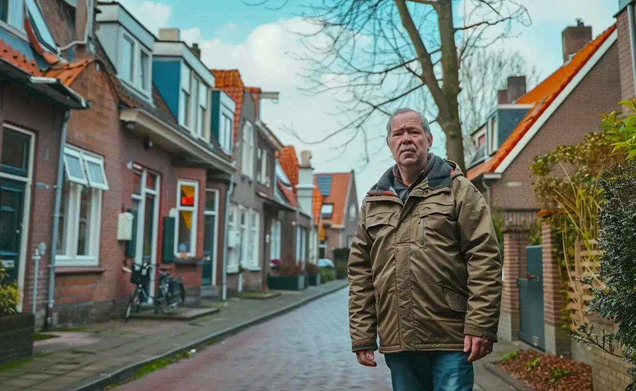 Een huiseigenaar voor zijn huis die boos kijkt