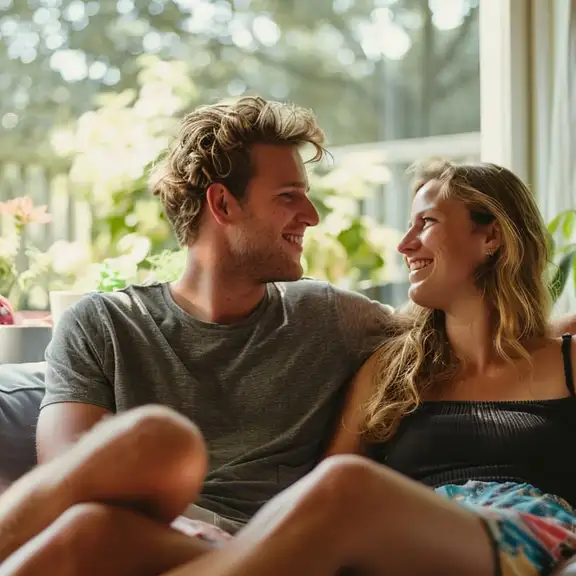 Gelukkig koppel geniet van een staycation in hun huurwoning