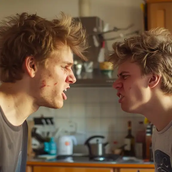 Twee mannelijke huisgenoten maken ruzie met elkaar