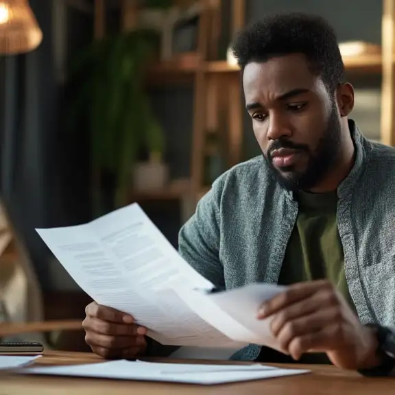 Een man leest dat zijn huur omhoog gaat.