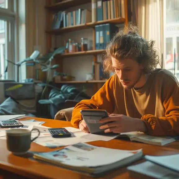 Een jongen berekent de huurprijs