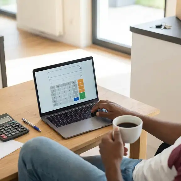 Een man met een kop koffie berekend zijn huurverhoging