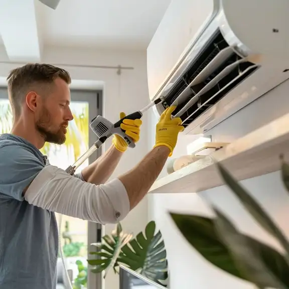 Man maakt ventilatiesysteem schoon.