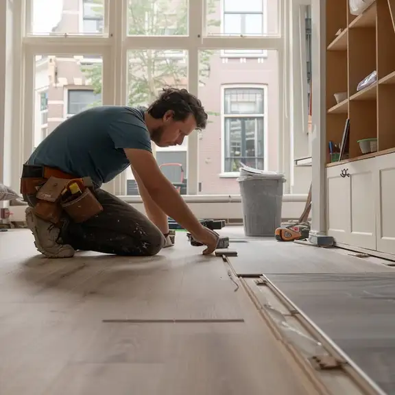 Man legt een nieuwe vloer neer