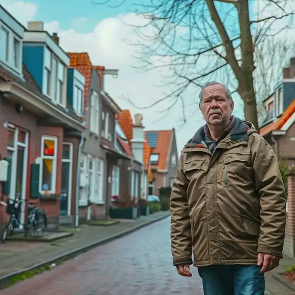 Een huiseigenaar voor zijn huis die boos kijkt