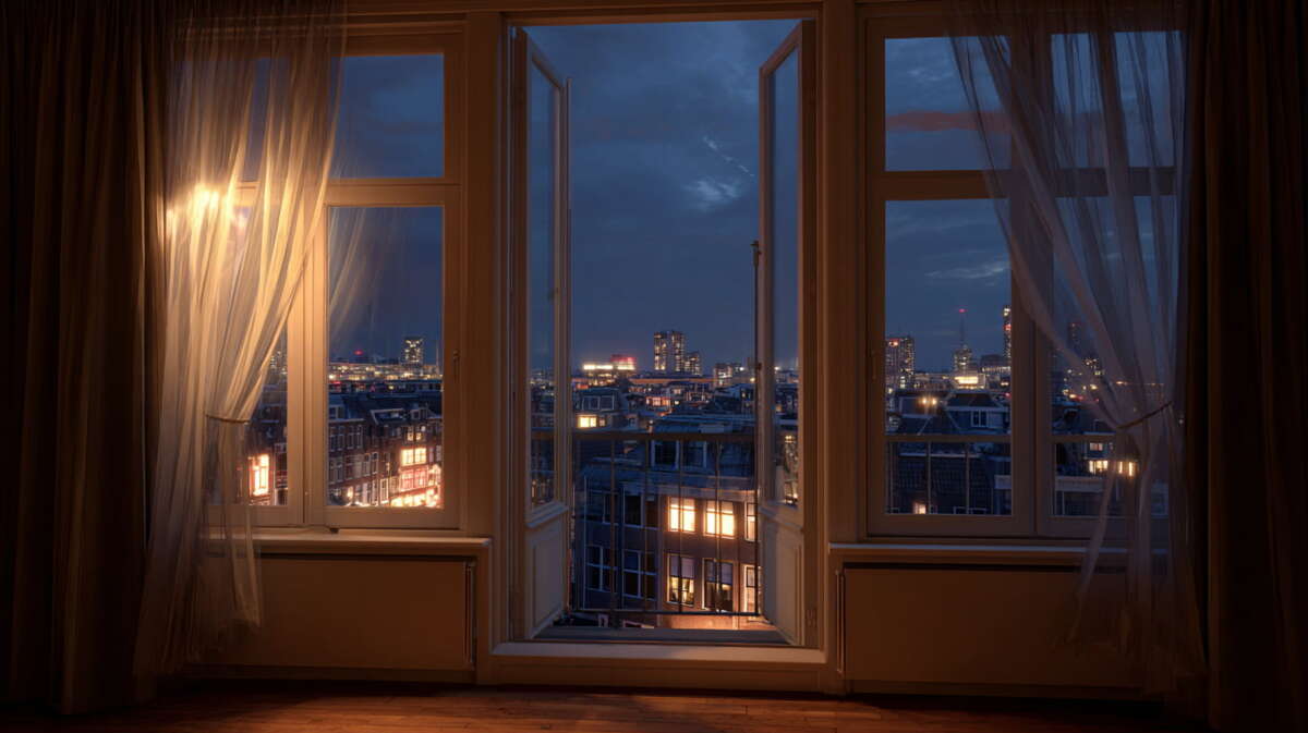 Open ramen voor ventilatie tijdens warme zomernacht in appartement